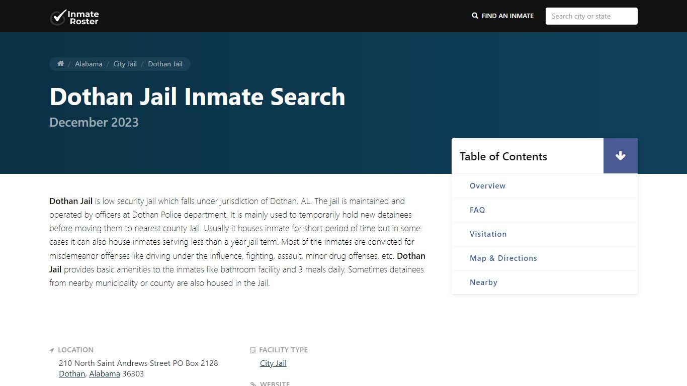 Inmate Search | Dothan Jail - Dothan, AL - InmateRoster.Org